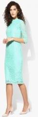 Femella Green Coloured Solid Lace Shift Dress women