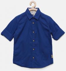 Flying Machine Blue Solid Slim Fit Casual Shirt boys