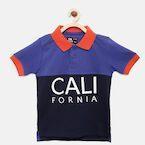 Flying Machine Navy Blue Colourblocked Regular Fit Polo T shirt boys