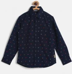 Flying Machine Navy Blue Printed Regular Fit Casual Shirt boys