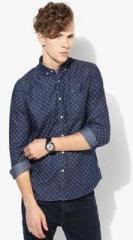 Flying Machine Navy Blue Printed Slim Fit Casual Shirt men