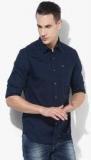 Flying Machine Navy Blue Solid Slim Fit Casual Shirt men