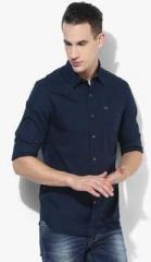 Flying Machine Navy Blue Solid Slim Fit Casual Shirt men