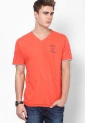 Flying Machine Orange V Neck T Shirt men