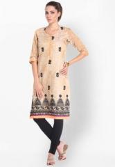 Folklore Beige Embroidered Kurta women