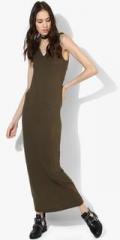 Forever 21 Olive Coloured Solid Maxi Dress women