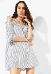 Forever 21 White Coloured Striped Shift Dress women