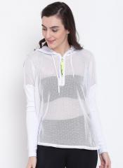 Forever 21 White Solid Hooded Mesh Sporty Jacket women