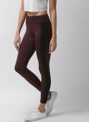 FOREVER 21 Women Burgundy Solid Leggings