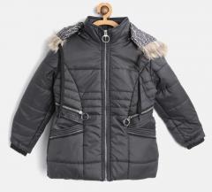 Fort Collins Black Solid Parka With Detachable Hood girls