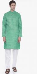 Freehand Green & White Solid Kurta With Pyjama men