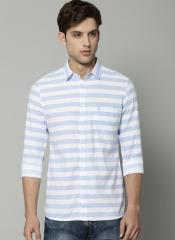 French Connection Blue & White Slim Fit Striped Casual Shirt men