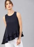 French Connection Navy Blue Solid A Line Top women