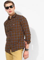 French Connection Olive Green & Navy Blue Regular Fit Checked Casual Shirt men