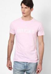 French Connection Pink Solid Round Neck T Shirt men