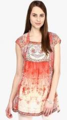 Fusion Beats Orange Printed Tunic women