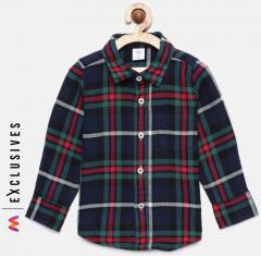 Gap Baby ' Navy Blue & Green Flannel Long Sleeve Shirt boys