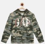 Gap Girls' Green Camouflage Printed Flippy Sequin Logo Hoodie Sweatshirt