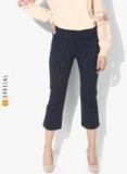 Gap Navy & Grey Slim Fit Striped Regular Cropped Trousers Women