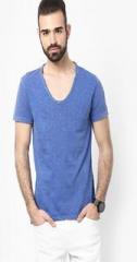 Gas Blue Solid V Neck T Shirt men