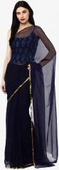 Geroo Jaipur Navy Blue Solid Saree women