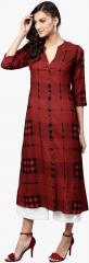 Gerua Maroon Checked A Line Kurta women