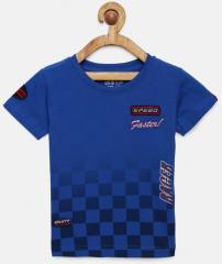 Gini And Jony Blue & Black Printed Round Neck T Shirt boys