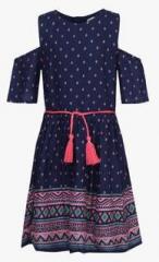 Gini & Jony Navy Blue Printed Casual Dress girls