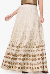 Global Desi Beige Printed Flared Skirt women