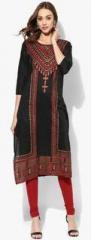 Global Desi Black Printed Cotton Blend Kurta women