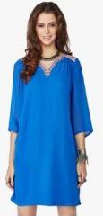 Global Desi Blue Embroidered Tunic women