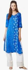 Global Desi Blue Printed Kurta women