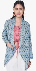 Global Desi Blue Printed Shrug women