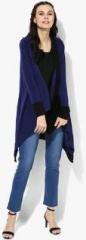 Global Desi Blue Solid Poly Wool Lycra Shrug women