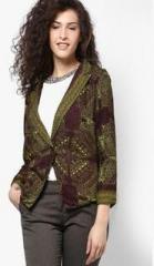 Global Desi Brown Printed Jacket women