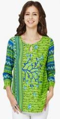 Global Desi Green Printed Viscose Kurti women