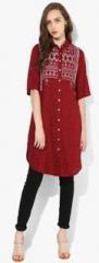 Global Desi Maroon Printed Tunic women