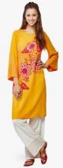 Global Desi Mustard Yellow Printed Tunic women