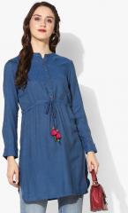 Global Desi Navy Blue Self Design Tunic women