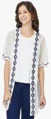 Global Desi Off White Embroidered Cotton Blend Shrug women