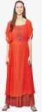 Global Desi Orange Embroidered Polyester Palazzo Kurta With Lining women