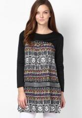 Global Desi Polyester Blend Black Printed Tunic women