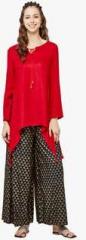 Global Desi Red Solid Rayon Tunic women