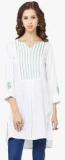 Global Desi White Embroidered Viscose Kurti women