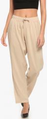 Go Colors Beige Solid Coloured Pant women