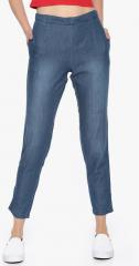 Go Colors Blue Solid Coloured Pant women