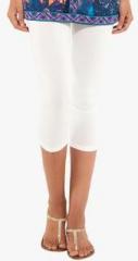 Go Colors White Solid Capri women