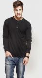 Gritstones Black Solid Henley T Shirts men