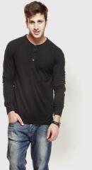 Gritstones Black Solid Henley T Shirts men