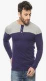 Gritstones Navy Blue Solid Henley T Shirt men